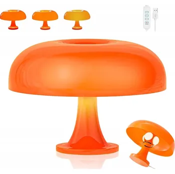 Lampička LED STOLNÍ LAMPA HŘIB ORANŽOVÁ 4 ŽÁROVKY E14 3 BARVY SVĚTLA USB