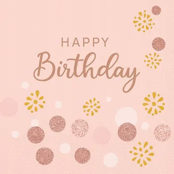 Papírový ubrousek PAPÍROVÉ UBROUSKY HAPPY BIRTHDAY RŮŽOVÉ dekorace narozeniny 10 Ks PG