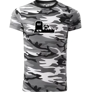 Pánské tričko RIP - Náhrobek - Jitrnice - Ovečka - Army CAMOUFLAGE - S ( Šedý maskáč )