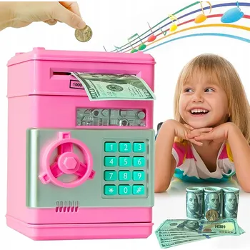 Pokladnička ELEKTRONICKÁ POKLADNIČKA S HESLEM PRO DĚTI BANKOMAT NA BANKOVKY RŮŽOVÁ