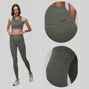 Dámské legíny Bezešvé legíny CASALL Essential Block s vysokým pasem, barva dusty green (prachově zelená), velikost L