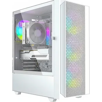 PC skříň Počítačová Skříň Gembird Bílá herní RGB s oknem Midi Tower, bílá barva