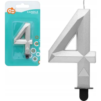 Dortová svíčka NAROZENINOVÁ SVÍČKA ČÍSLICE 4 na dort STŘÍBRNÁ metalická Diamantová 7,6 cm