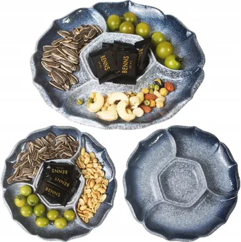 TALÍŘ MÍSA NA UZENINY SALÁTY DIPY ČTYŘDÍLNÁ 25cm MODRÁ