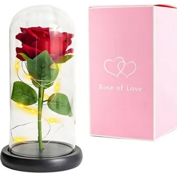 umělá květina STABILIZOVANÁ RŮŽE V LED KRABIČCE S OKVĚTNÍMI LÍSTKY RŮŽÍ DO KOUPELE DÁREK K VALENTÝNU