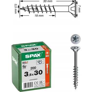 Vrut Spax Univerzální vruty do dřeva 3,5x30mm WIROX, 200 ks