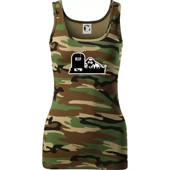 Dámské tričko RIP - Náhrobek - Jitrnice - Ovečka - Dámské Maskáčové tílko - S ( Hnědý maskáč )