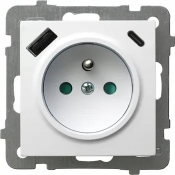 Elektrická zásuvka Zásuvka Ospel 3 zásuvky nástěnná s nabíječkou A+C bílá