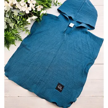 Kulišárny Mušelínové plážové pončo s kapucí SMARAGD věkové rozmezí: 1-3 roky - 40cm