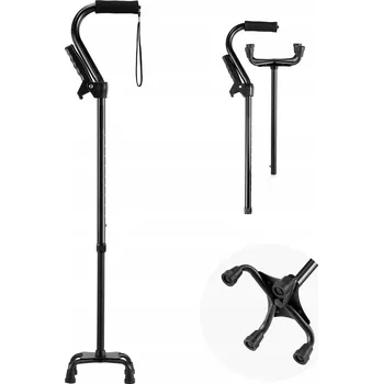 SucceBuy Skládací Hůl Nosnost 113KG Nastavitelná Výška S Podstavou Černá