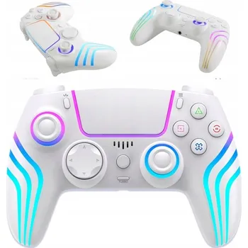 Gamepad Bezdrátový ovladač PRO PS4/PC bílý, RGB podsvícení, vibrace
