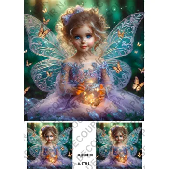 Umělecký papír Rýžový a soft papír na decoupage - Víla světluška - KB01791 Materiál: Rýžový papír, Rozměr: A4