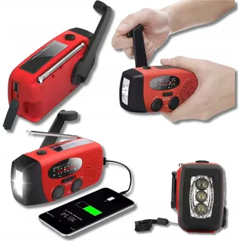 Powerbanka Červené nouzové rádio 3 v 1 Solar Crank s powerbankou a svítilnou