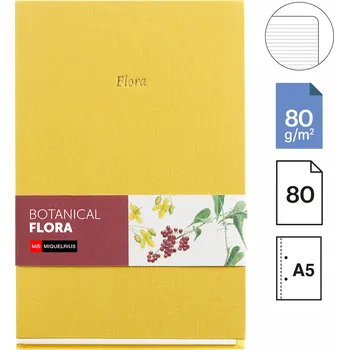 Miquelrius poznámkový zápisník - Botanical Flora, A5, 80 g, karton + textil, 80 listů, linka, žlutý