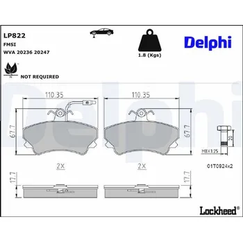 Brzdová destička Brzdové destičky DELPHI RENAULT'91- LP822