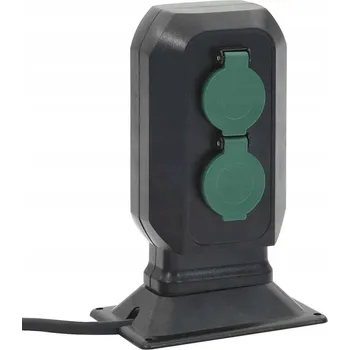 Elektrická zásuvka Zahradní Rozbočka s kolíkem, 2 zásuvky, černá