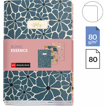 Blok Miquelrius poznámkový sešit - BOHO ESSENCE- sada 3 ks, A5, 80 g, měkký karton, 32 listů, čistý, mix motivů