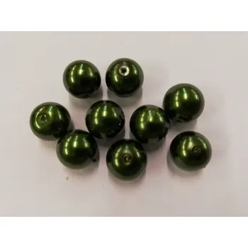 Dětské navlékací korálky Voskované perly 12mm - tmavě zelená - 20 g