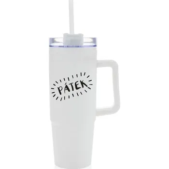 Termohrnek PÁTEK - bílý cestovní hrnek s průhledným víčkem 900 ml