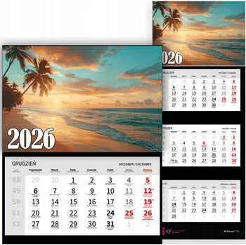 Kalendář TRÍDÍLNÝ NÁSTĚNNÝ KALENDÁŘ 2026 KRAJINA PŘÍRODA PLÁŽ SLUNEČNÍ VZOR