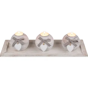 Svícen GiftyCity Dřevěná dekorativní sada svícnů 3 ks srdce