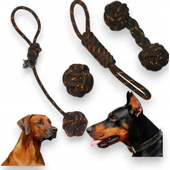 Hračka pro psa SADA HRAČEK PRO VELKÉ PSY PŘETAHOVADLO LANO MÍČEK PEVNÉ PROVAZY 4ks