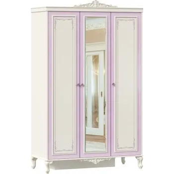 Šatní skříň Třídveřová šatní skříň se zrcadlem Comtesa - alabastr/fialová