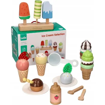 Dřevěná hračka Malá Zmrzlinárna Dřevěná sada na servírování zmrzliny Lelin