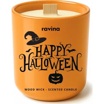 Svíčka Vonná svíčka Halloween ve skle s dřevěným knotem – Ravina