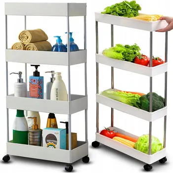 Koupelnový nábytek KOUPELNOVÁ/KUCHYŇSKÁ POLICE, 4-PATROVÝ REGÁL, SKŘÍŇKA NA KOLEČKÁCH S HÁČKY