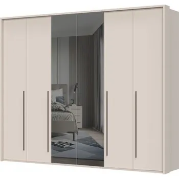 Šatní skříň Šestidveřová šatní skříň Baptiste se zrcadlem a rámem - béžová