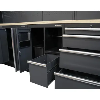 Dílenský stůl AKČNÍ SET Sestava 10 ks dílenského nábytku SET-CA01013 s dřevěnou pracovní deskou MB-TGW53