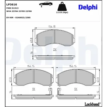 Brzdová destička Sada brzdových destiček, kotoučová brzda DELPHI LP3616