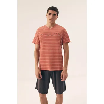 Pánské pyžamo PÁNSKÉ PYŽAMO DELI 42635 SS25 ORANŽOVO-ŠEDÁ M