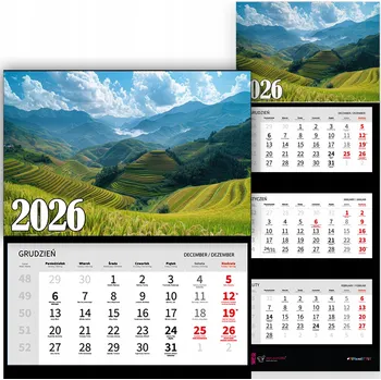 Obraz TRÍDÍLNÝ NÁSTĚNNÝ KALENDÁŘ NA ROK 2026 - KRAJINA, PŘÍRODA, HORY, MOTIVY