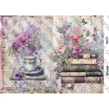 Umělecký papír Rýžový a soft papír na decoupage - Vintage lila - KB01789 Materiál: Soft, Rozměr: A4
