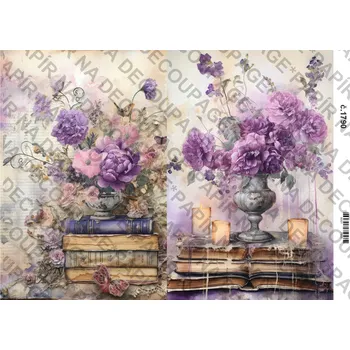 Umělecký papír Rýžový a soft papír na decoupage - Vintage lila - KB01790 Materiál: Soft, Rozměr: A4