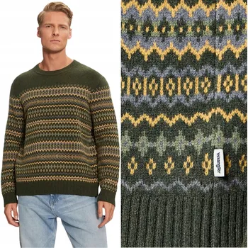Dámské oblečení Wrangler svetr FAIRISLE SWEATER VERDANT zelený kulatý velikost L