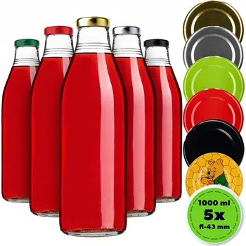 Láhev 5x SKLENĚNÁ LÁHEV 1L 1000 ml NA ŠŤÁVU LIKÉRY ZAVAŘENINY ŠŤÁVA SE ŠROUBOVACÍM UZÁVĚREM