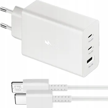 Nabíječka 65W Power Delivery Quick Charge + Kabel, Bílá, 2x USB-C