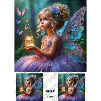 Umělecký papír Rýžový a soft papír na decoupage - Víla světluška - KB01797 Materiál: Soft, Rozměr: A4