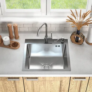 Granitový dřez Dřez do kuchyně nerezový šedý jednokomorový 48x45 cm