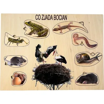 Dřevěná hračka Co jí čáp, dřevěná skládačka o čápovi, zajímavosti o čápech