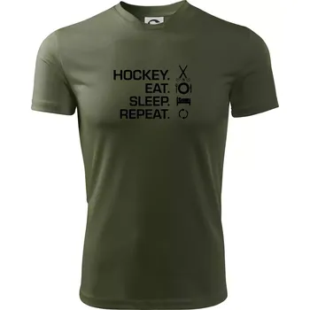 Pozemní hokej eat sleep repeat - Pánské triko Fantasy sportovní (dresovina) - S ( Khaki )