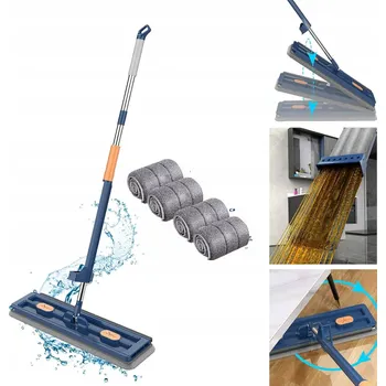 mop 42 cm MOP SE ŽDÍMAČEM PLOCHÝ OTOČNÝ 360 SAMOVYTLAČOVACÍ +4 NÁSTAVCE
