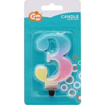 Dortová svíčka SVÍČKA ČÍSLICE narozeninová OZDOBA na dort číslo 3 BAREVNÁ pastelová OMBRE