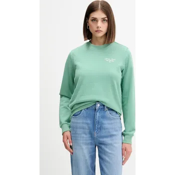 Dámská mikina Bavlněná mikina Tommy Jeans dámská, zelená barva, s potiskem, DW0DW21960 77X, vel. S