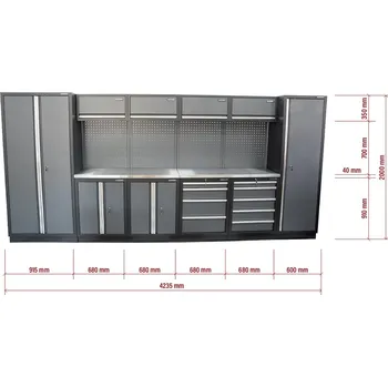 Dílenský stůl AKČNÍ SET Sestava 10 ks dílenského nábytku SET-CA01032 s nerezovou pracovní deskou MB-TGW53S