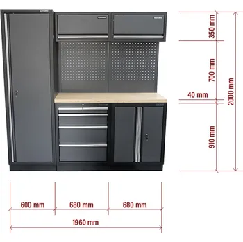 Dílenský stůl AKČNÍ SET Sestava 5 ks dílenského nábytku SET-CA01021 s dřevěnou pracovní deskou MB-TGW53