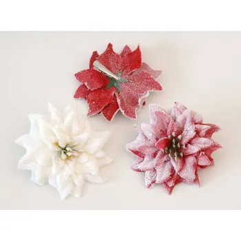 umělá květina Umělý květ Zasněžená Poinsettia s klipem 1 ks - BÍLÁ
